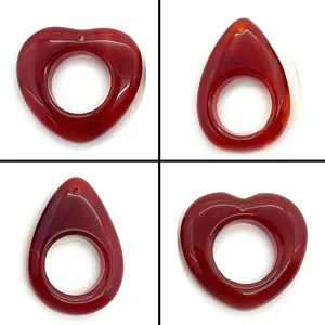 Natural Red Agate Stone Heart Teardrop Pendant Large Hole Polished Gemstone For DIY Necklace Jewelry Making Pendant Only