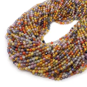 Polished faceted natural stone mixed color round beads for DIY jewelry making