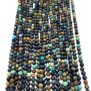 Natural Stone Faceted Round Beads For DIY Jewelry Making African Turquoise Loose Beads For Necklace Bracelet Accessories