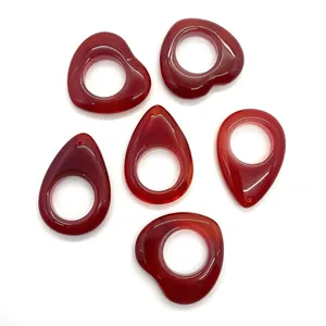 Six-piece set of polished red agate heart and drop pendants for DIY jewelry making