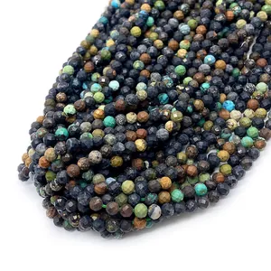 Faceted natural African Pine stone beads with colorful mineral textures for DIY jewelry