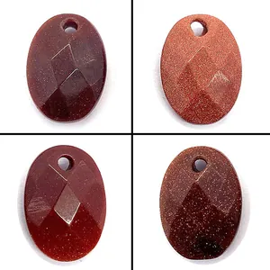 Faceted Oval Natural Stone Pendant Goldstone Glitter Charm For DIY Necklace Earring Making Accessories Jewelry Findings Gift