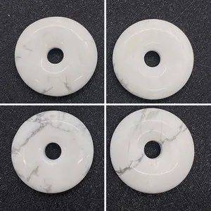 Naturstein Donut Anhänger Weiß Türkis Howlith Rund Ring Flache Kreisförmige Perle Für DIY Schmuckherstellung Halskette Zubehör
