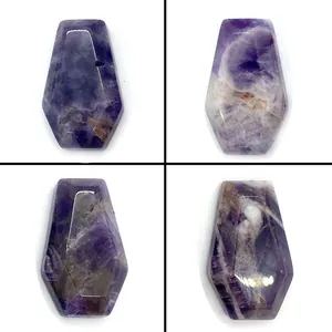 Natural Amethyst Stone Loose Beads Faceted Hexagonal Coffin Shape Polished Gemstone For DIY Jewelry Making Accessories