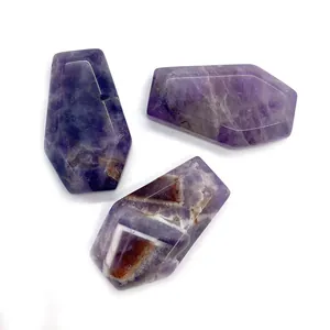 Polished natural amethyst stones in coffin shape for DIY jewelry making and decoration