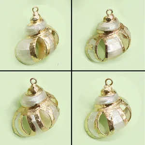 Natural Shell Conch Pendant Gold Electroplated Hollow Sea Snail Charms For DIY Necklace Bracelet Making Women Jewelry Accessories