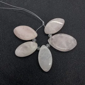 Natuurlijke Rozenkwarts Marquise Vorm Gepolijste Hangers Voor DIY Ketting Sieraden Maken Roze Steen Charms Accessoires