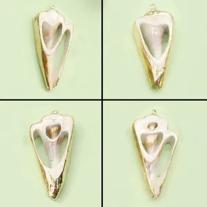 Natural Shell Conch Pendant Gold Plated Edge For DIY Jewelry Making Necklaces Pendant Only Without Chain Ocean Style Women Accessories