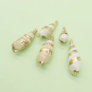 Set of five natural shell pendants with gold stripes and metal loops for DIY jewelry