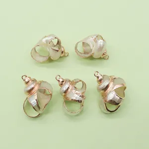 Five pieces of natural conch shell pendants with rose gold plating for DIY jewelry
