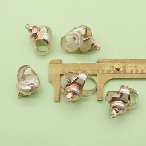 Macro shot of natural shell conch pendants with rose gold plating and measurement caliper