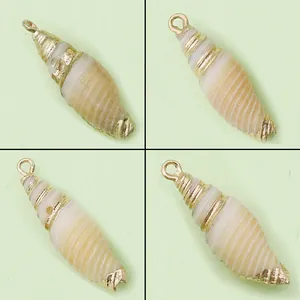 Natürlicher Meerschnecken Anhänger Mit Galvanisiertem Goldrand Spiral Muschel Charme Für DIY Halskette Ohrring Schmuckherstellung Zubehör