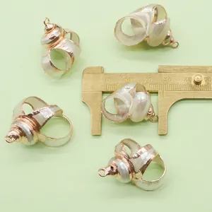 Detailed macro view of 23mm natural shell charms with gold plating for DIY jewelry