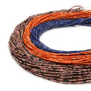 Perles cylindriques en lapis-lazuli et pierre naturelle pour création de bijoux DIY et colliers