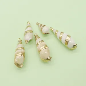 Five pieces of natural spiral shell pendants with gold plating and metal rings for jewelry