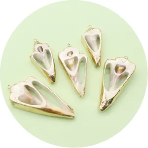 Five gold-plated natural shell pendants with spiral seashell textures for DIY jewelry