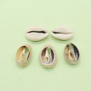 Set of 5 natural cowrie shells with original and sliced forms for DIY jewelry making