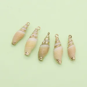 Set mit 5 natürlichen hellbraunen Muschelanhängern mit vergoldeten Kanten für DIY-Schmuck
