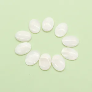 Polished white oval natural shell cabochons set for DIY jewelry making and ring inlay
