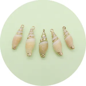 Set mit fünf Naturmuschel-Anhängern mit vergoldeten Kanten für DIY-Schmuckherstellung