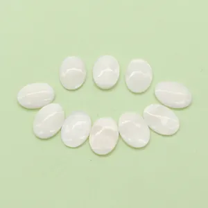 Set of 10 oval white mother of pearl shell cabochons for DIY jewelry making