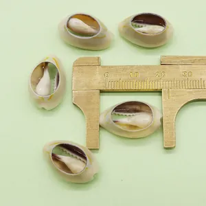 Makroansicht eines 18mm Naturmuschel-Anhängers mit Messschieber aus Messing gemessen