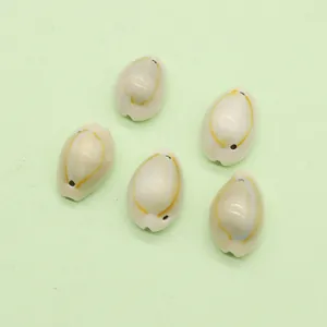 Natural white cowrie shell pendants with gold-ring patterns for DIY jewelry making