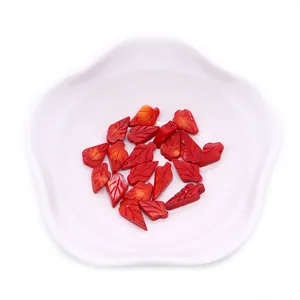 Synthetic red coral leaf-shaped carved pendants for DIY jewelry and necklaces