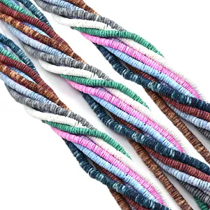 Flat round colorful shell beads strands for DIY necklaces and handmade jewelry making