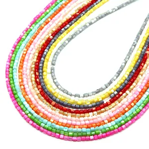 Perles en nacre naturelle de forme cubique colorées pour création de bijoux DIY
