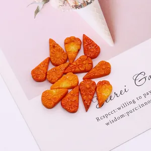 Carved Orange Synthetic Coral Teardrop Beads Sunflower Pattern Jewelry Making DIY Accessories For Necklace Bracelet