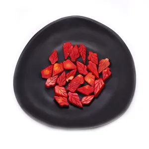 Vibrant red carved leaf synthetic coral pendants for DIY necklace jewelry making