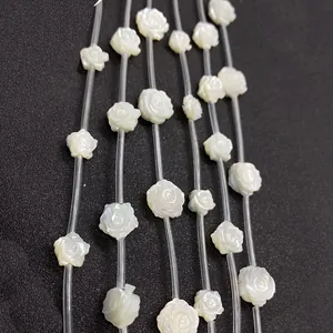 Natural Freshwater Shell Rose Flower Carved Loose Beads White Mother Of Pearl Spacer Beads For DIY Jewelry Making Accessories