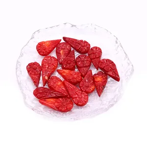 Red synthetic coral water-drop carved flower loose beads for jewelry making
