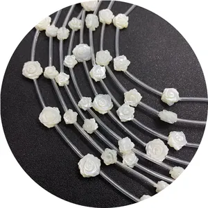 Natural white freshwater shell beads carved in rose flower shape for DIY jewelry making