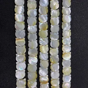 Natural Seawater Shell Cat Head Shape Loose Beads Yellow Polished Pearl Iridescent DIY Jewelry Making Crafts Accessories