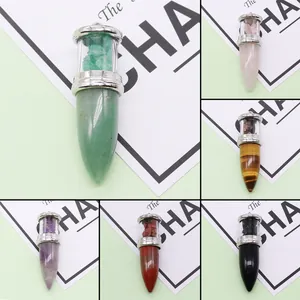 Natural Stone Bullet Shape Pendant Only (Without Chain) With Crushed Stones For DIY Jewelry Making Accessory For Women Men Gift