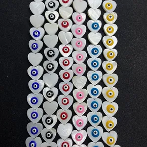 Natural Freshwater Shell Heart Shape Evil Eye Loose Beads Drip Oil Enamel Beads DIY Jewelry Accessories For Necklace Bracelet