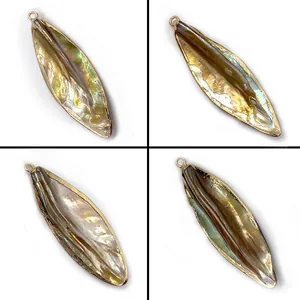 Natürlicher Meeresmuschel Anhänger Blattform Gold Galvanisierter Rand DIY Halskette Schmuck Zubehör Perlmutt