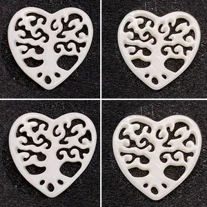 Natürliche Süßwassermuschel Herzform Lebensbaum Hohl Anhänger Weißes Perlmutt DIY Schmuckherstellung Zubehör Charm
