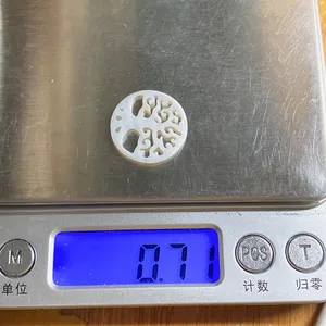 Detailansicht des Lebensbaum-Muschel-Anhängers mit 0,71g auf einer digitalen Feinwaage