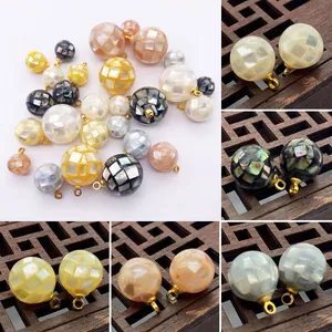 Natural Sea Shell Round Bead Pendant Mosaic Splicing Shell Charms With Metal Loop For DIY Necklace Earrings Jewelry Making Accessories