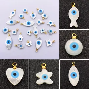 Natural Sea Shell Evil Eye Pendant Mother Of Artificial Pearl Charms For DIY Jewelry Making Necklace Bracelet Accessory Women Gift
