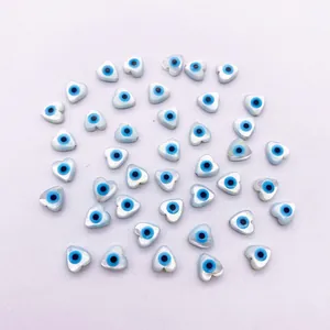 Natural heart shell beads with evil eye pattern for DIY jewelry making and crafts