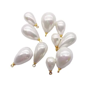Pendentifs perles gouttes blanches avec anneaux dorés pour création bijoux DIY