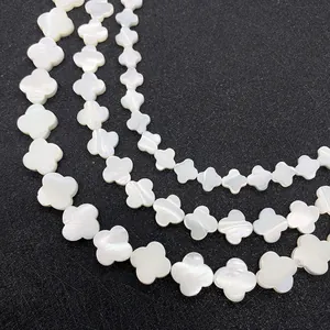 Trois rangs de perles trèfle à quatre feuilles en nacre blanche pour bijoux DIY