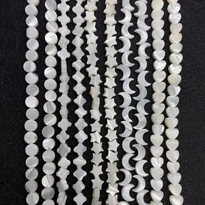 Natürliche Perlmutt Meer Muschel Lose Künstliche Perlen Herz Stern Mond Blume Rund Polierte Weiße Muschelperlen Für DIY Schmuckherstellung