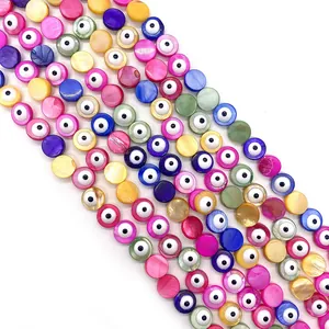 Close-up of colorful shell evil eye flower beads for DIY necklace and bracelet jewelry
