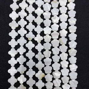 Natuurlijke Witte Kunstparelmoer Kralen Klaver Bloenvorm Losse Kralen Voor DIY Ketting Armband Sieraden Maken Accessoires
