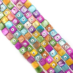 Colorful square natural shell evil eye beads for DIY jewelry necklaces and bracelets